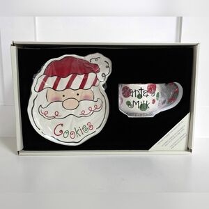 Cypress Home | Sculpted Ceramic Santa Cookie Plate and Mug Set